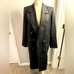 Yves Saint Laurent Rive Gauche Pin Stripe Long Double Breasted Coat Vintage 70’s